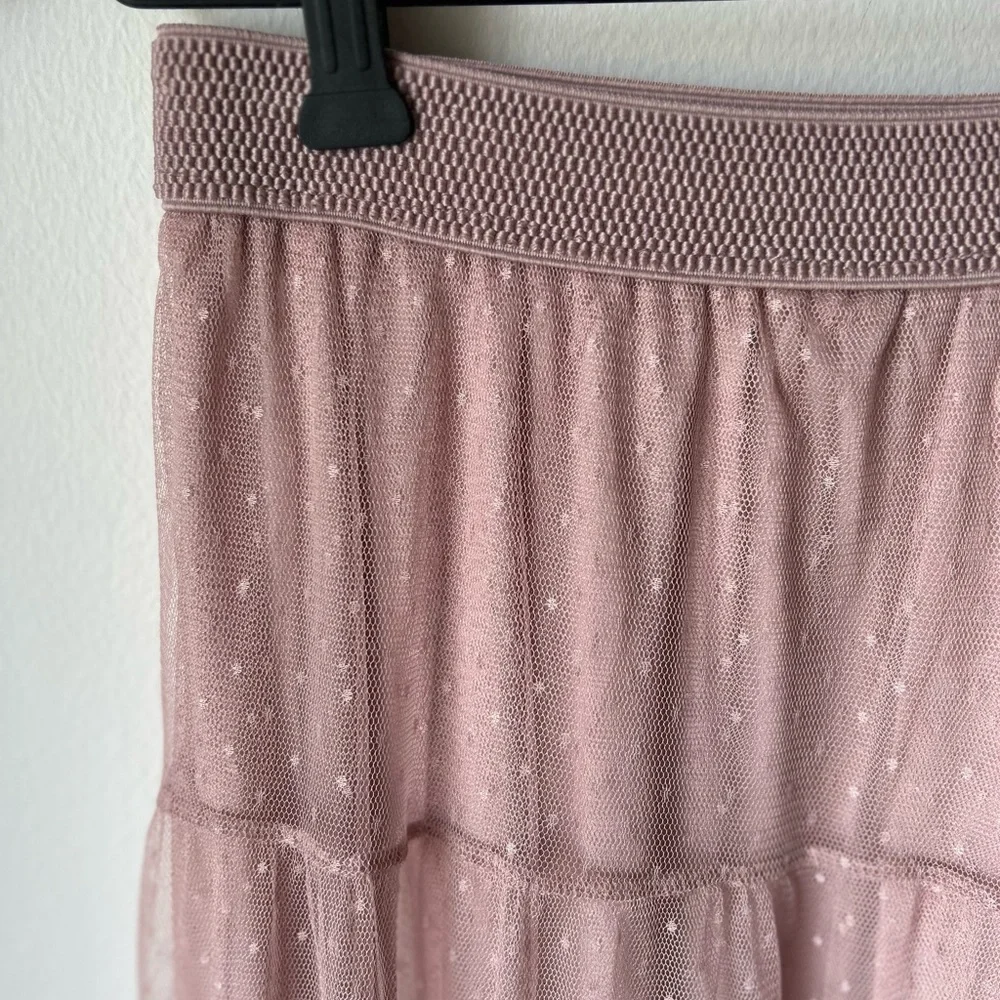BY ANTHROPOLOGIE Serena Dusty Blush Tiered Tulle Maxi Skirt Size Small - Picture 8 of 11